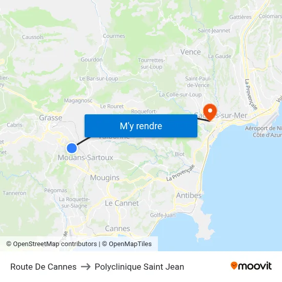 Route De Cannes to Polyclinique Saint Jean map