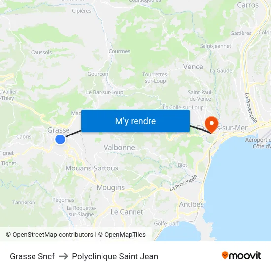 Grasse Sncf to Polyclinique Saint Jean map