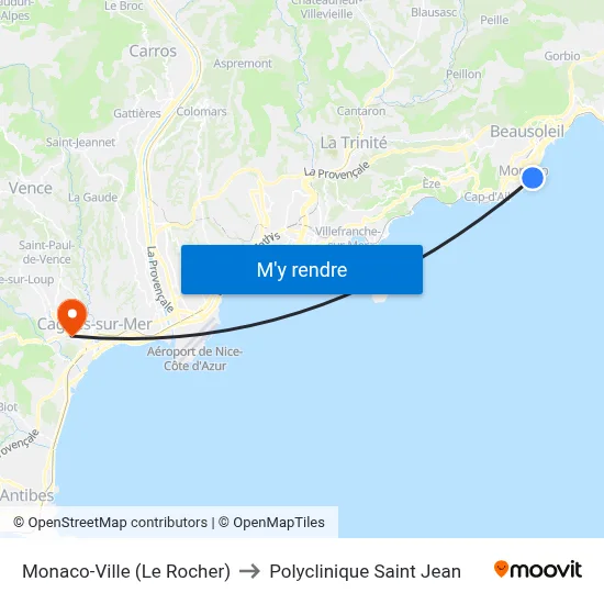 Monaco-Ville (Le Rocher) to Polyclinique Saint Jean map