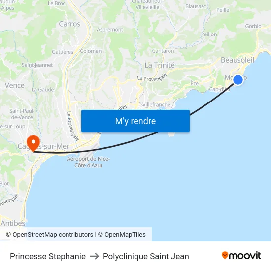 Princesse Stephanie to Polyclinique Saint Jean map