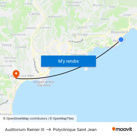 Auditorium Rainier III to Polyclinique Saint Jean map