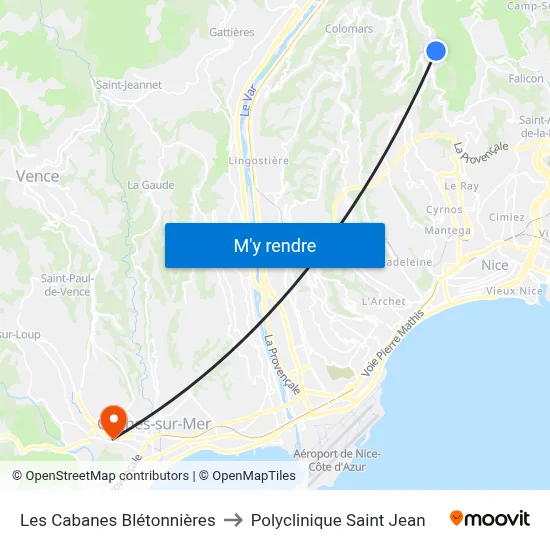 Les Cabanes Blétonnières to Polyclinique Saint Jean map