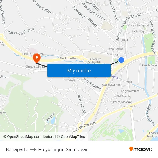 Bonaparte to Polyclinique Saint Jean map