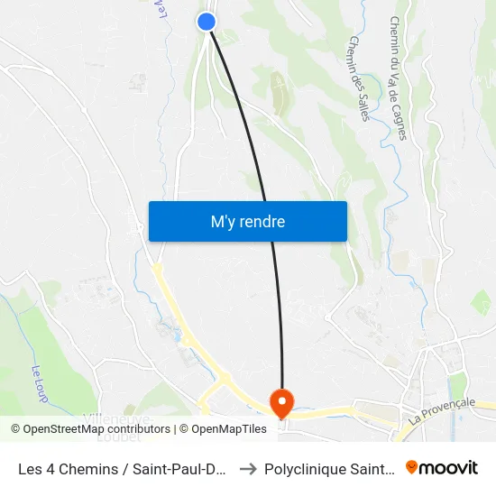 Les 4 Chemins / Saint-Paul-De-Vence to Polyclinique Saint Jean map