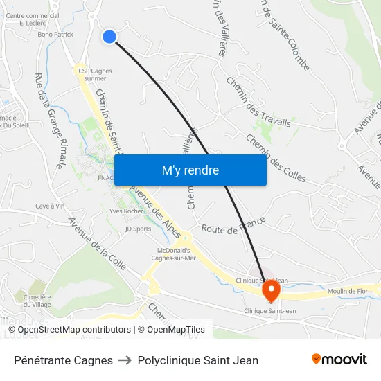 Pénétrante Cagnes to Polyclinique Saint Jean map