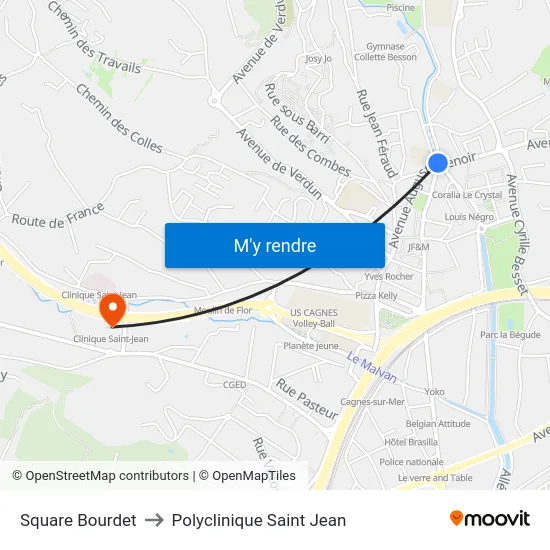 Square Bourdet to Polyclinique Saint Jean map