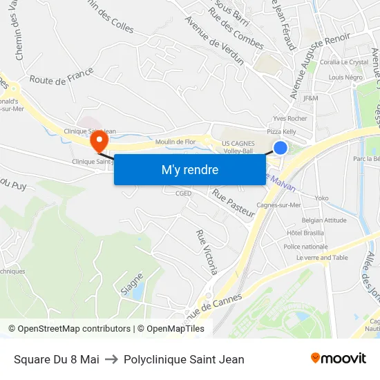 Square Du 8 Mai to Polyclinique Saint Jean map
