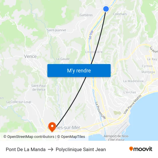Pont De La Manda to Polyclinique Saint Jean map