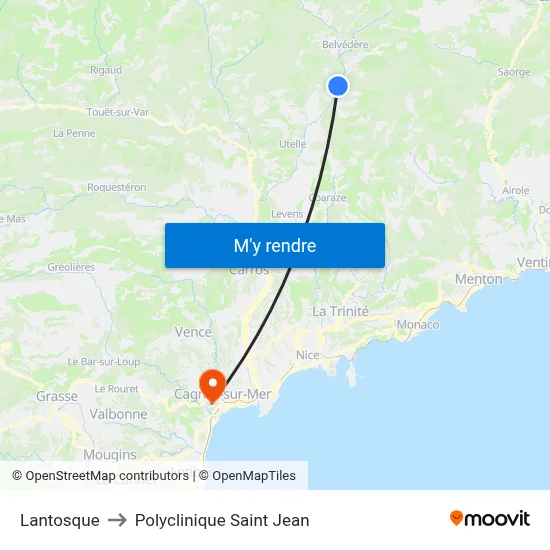 Lantosque to Polyclinique Saint Jean map