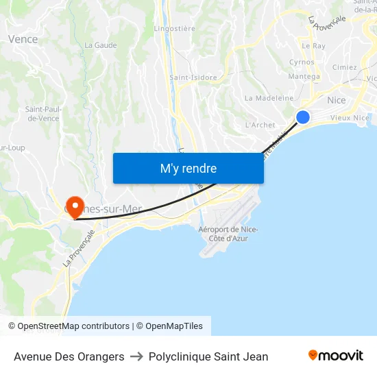 Avenue Des Orangers to Polyclinique Saint Jean map
