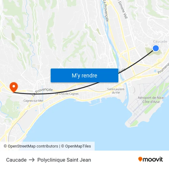 Caucade to Polyclinique Saint Jean map
