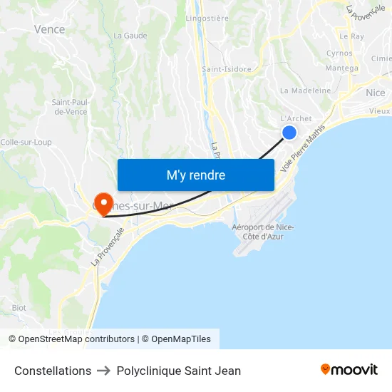 Constellations to Polyclinique Saint Jean map