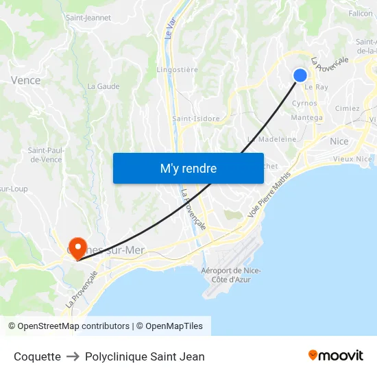 Coquette to Polyclinique Saint Jean map