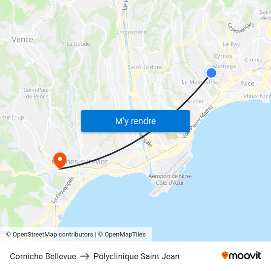 Corniche Bellevue to Polyclinique Saint Jean map