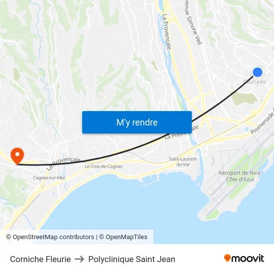 Corniche Fleurie to Polyclinique Saint Jean map