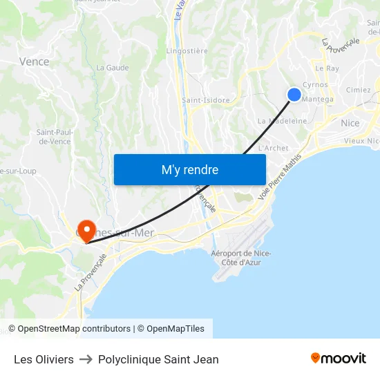 Les Oliviers to Polyclinique Saint Jean map