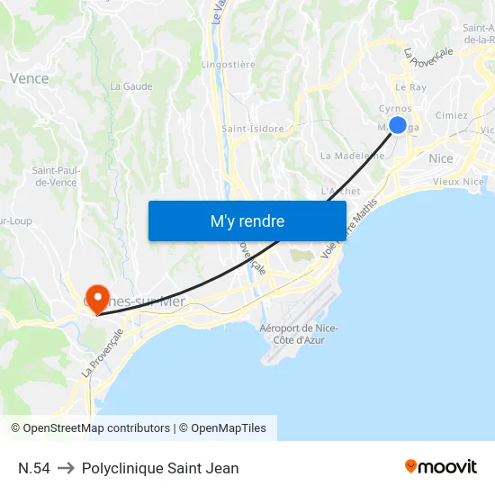 N.54 to Polyclinique Saint Jean map