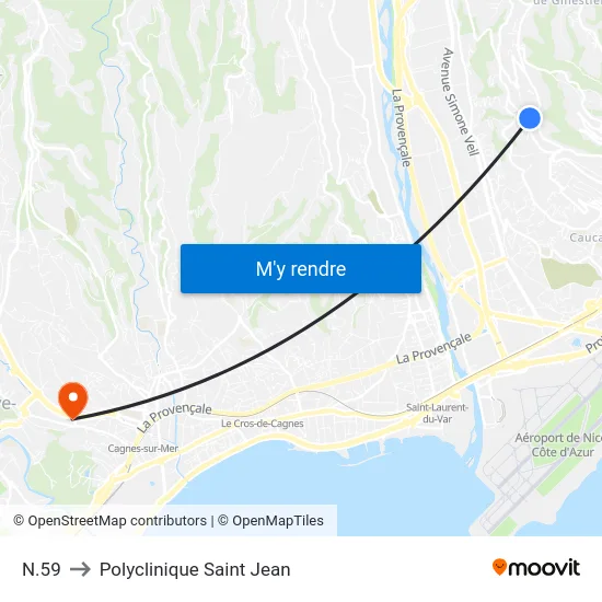 N.59 to Polyclinique Saint Jean map