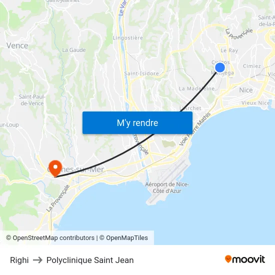Righi to Polyclinique Saint Jean map