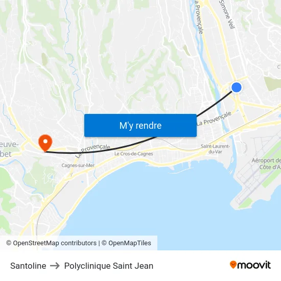 Santoline to Polyclinique Saint Jean map