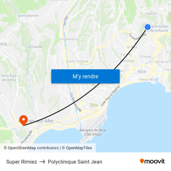 Super Rimiez to Polyclinique Saint Jean map