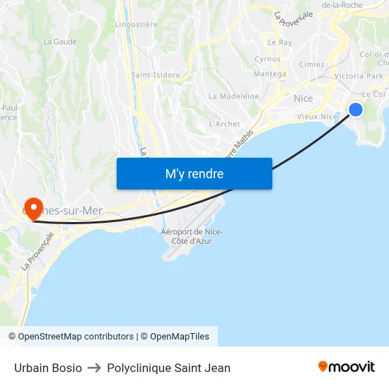 Urbain Bosio to Polyclinique Saint Jean map