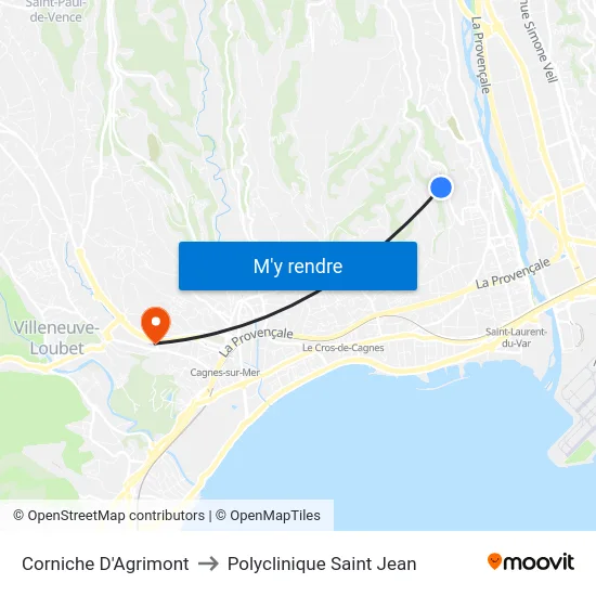 Corniche D'Agrimont to Polyclinique Saint Jean map