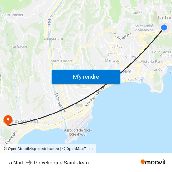 La Nuit to Polyclinique Saint Jean map