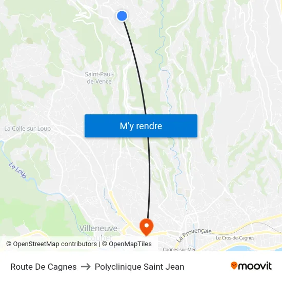 Route De Cagnes to Polyclinique Saint Jean map