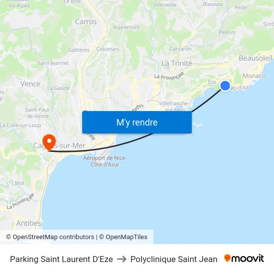 Parking Saint Laurent D'Eze to Polyclinique Saint Jean map