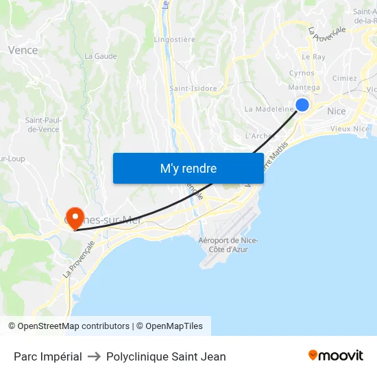 Parc Impérial to Polyclinique Saint Jean map
