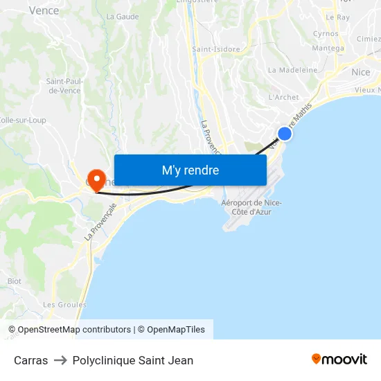 Carras to Polyclinique Saint Jean map