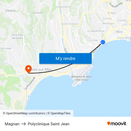 Magnan to Polyclinique Saint Jean map