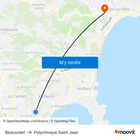 Beausoleil to Polyclinique Saint Jean map