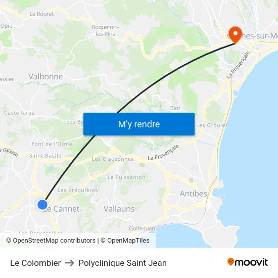 Le Colombier to Polyclinique Saint Jean map