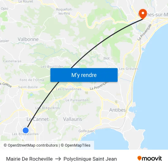 Mairie De Rocheville to Polyclinique Saint Jean map