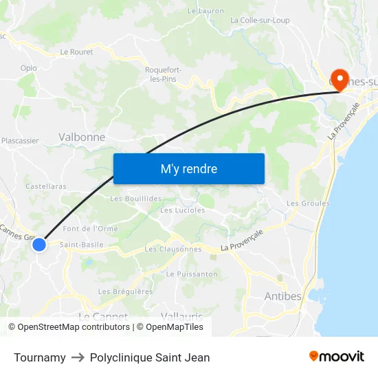 Tournamy to Polyclinique Saint Jean map