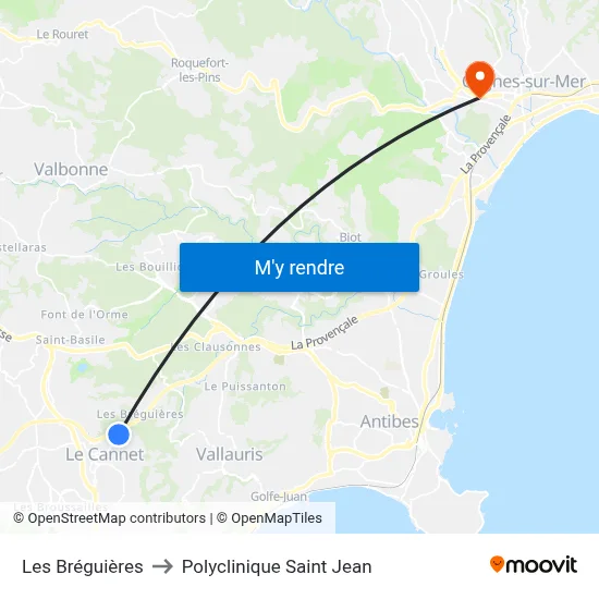 Les Bréguières to Polyclinique Saint Jean map