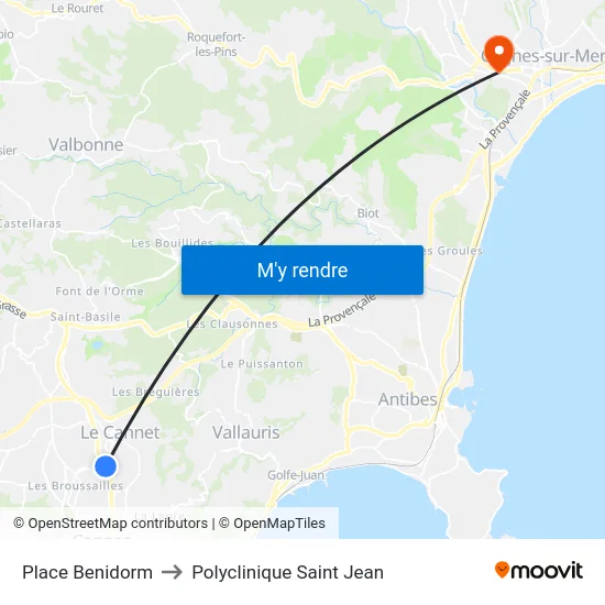 Place Benidorm to Polyclinique Saint Jean map