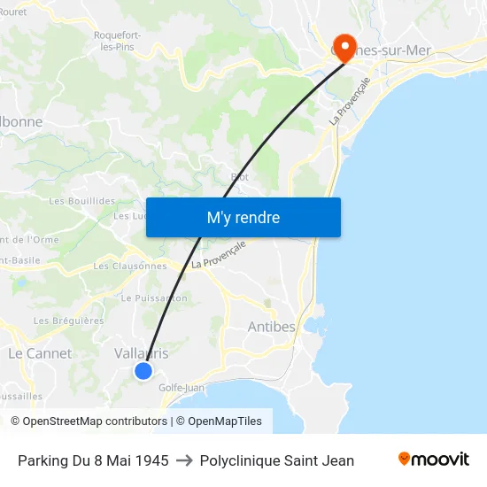 Parking Du 8 Mai 1945 to Polyclinique Saint Jean map