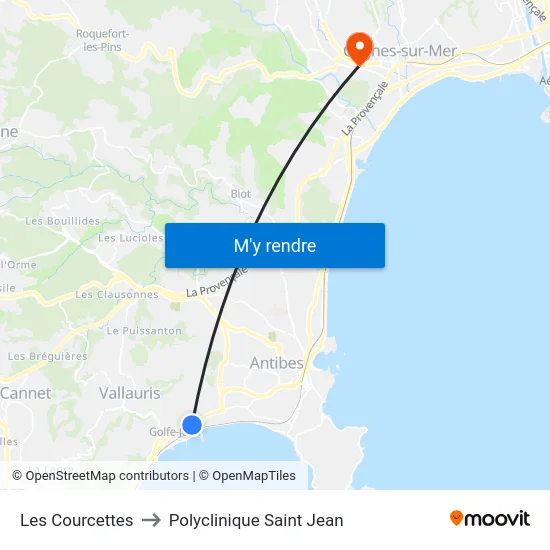 Les Courcettes to Polyclinique Saint Jean map