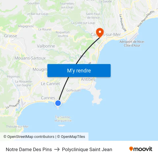 Notre Dame Des Pins to Polyclinique Saint Jean map