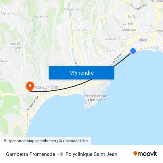 Gambetta Promenade to Polyclinique Saint Jean map