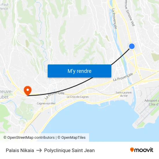 Palais Nikaia to Polyclinique Saint Jean map