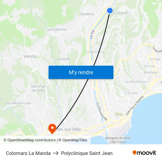 Colomars La Manda to Polyclinique Saint Jean map