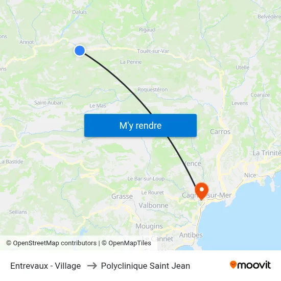 Entrevaux - Village to Polyclinique Saint Jean map