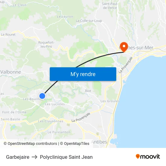 Garbejaire to Polyclinique Saint Jean map