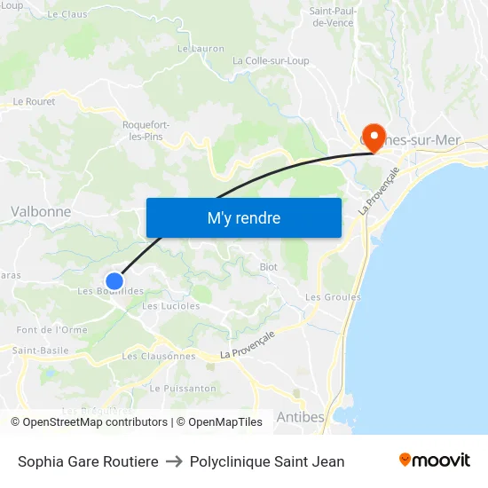 Sophia Gare Routiere to Polyclinique Saint Jean map