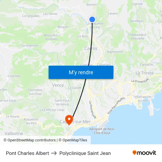 Pont Charles Albert to Polyclinique Saint Jean map