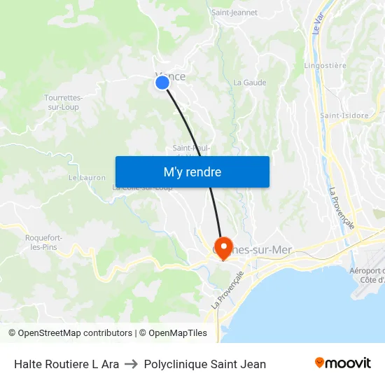 Halte Routiere L Ara to Polyclinique Saint Jean map